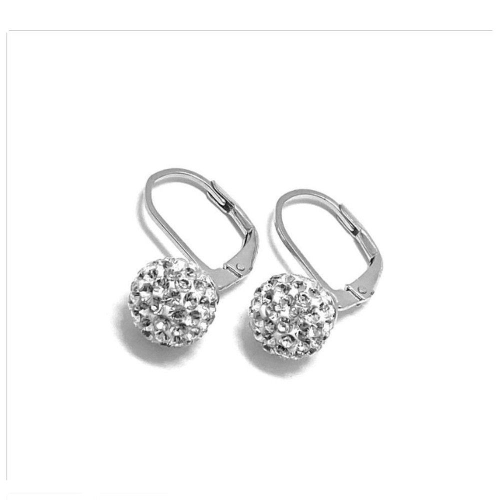 1.0 ctw Swarovski Crystal, Lever Back Silver Earrings - Picture 1 of 2